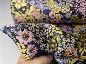 Fastvævet jacquard - små blomster i lilla nuancer  